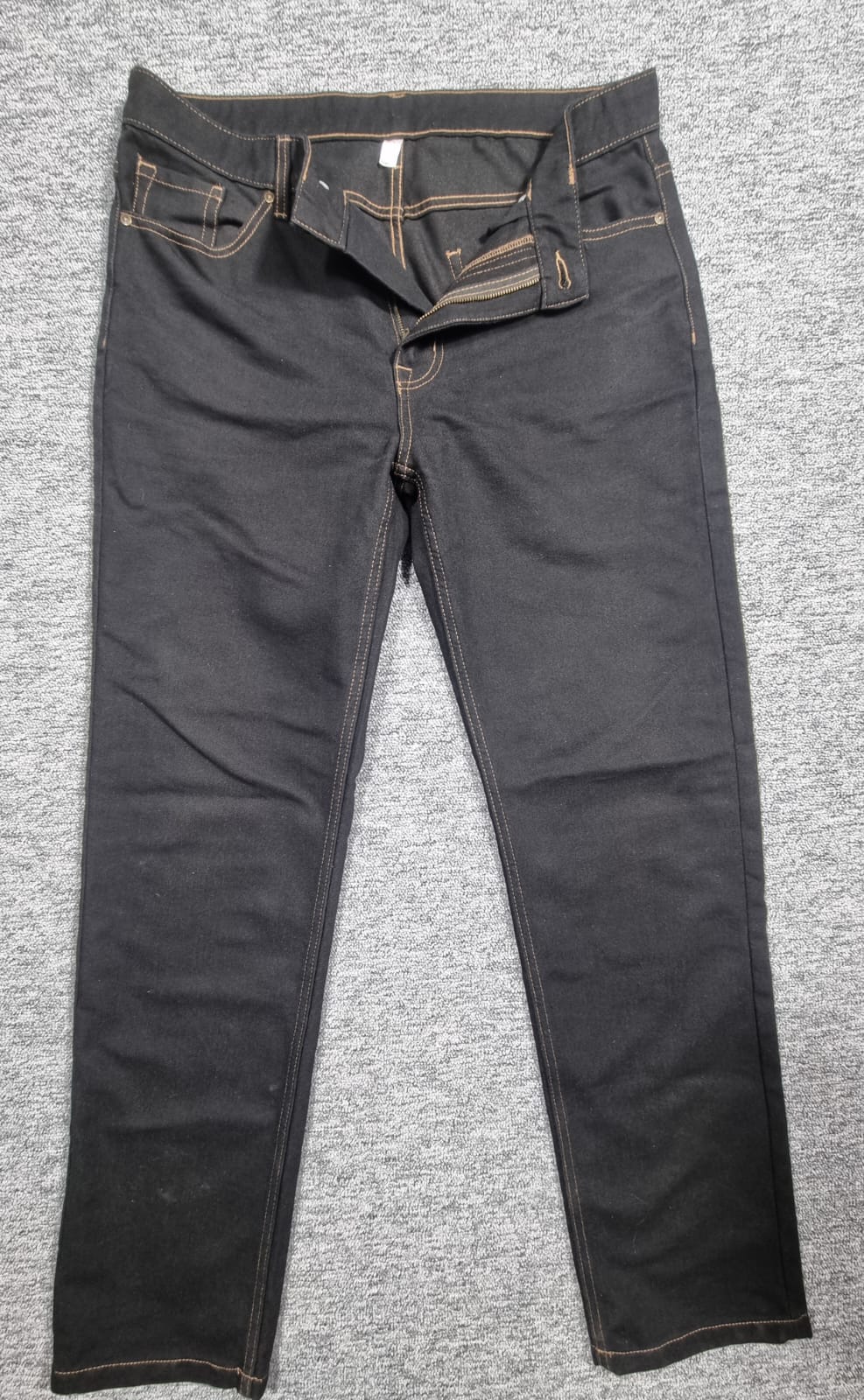 Jeans Negri Drepți cu Custuri Aurii