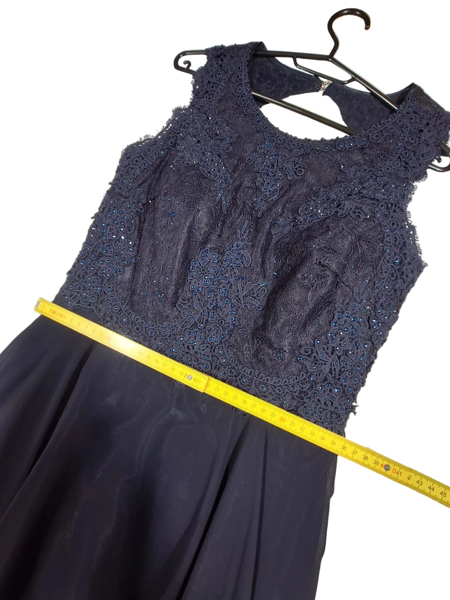Rochie de Seară Maxi Bleumarin cu Corsaj din Dantelă și Cristale - Marie Lund Copenhagen