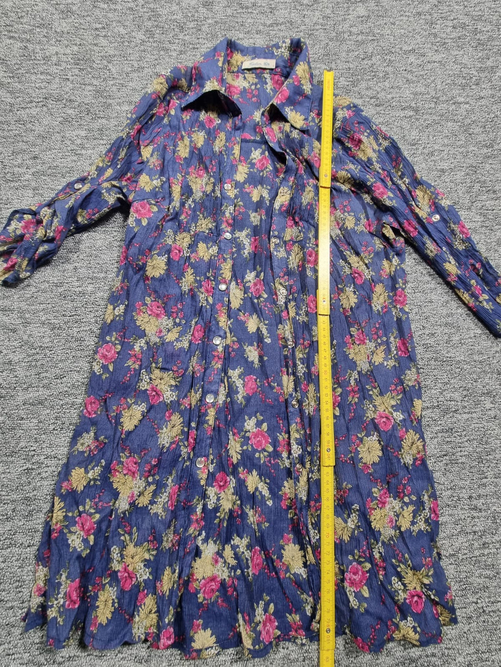 Rochie Cămașă Maxi Albastru Print Floral Roz Crinkle