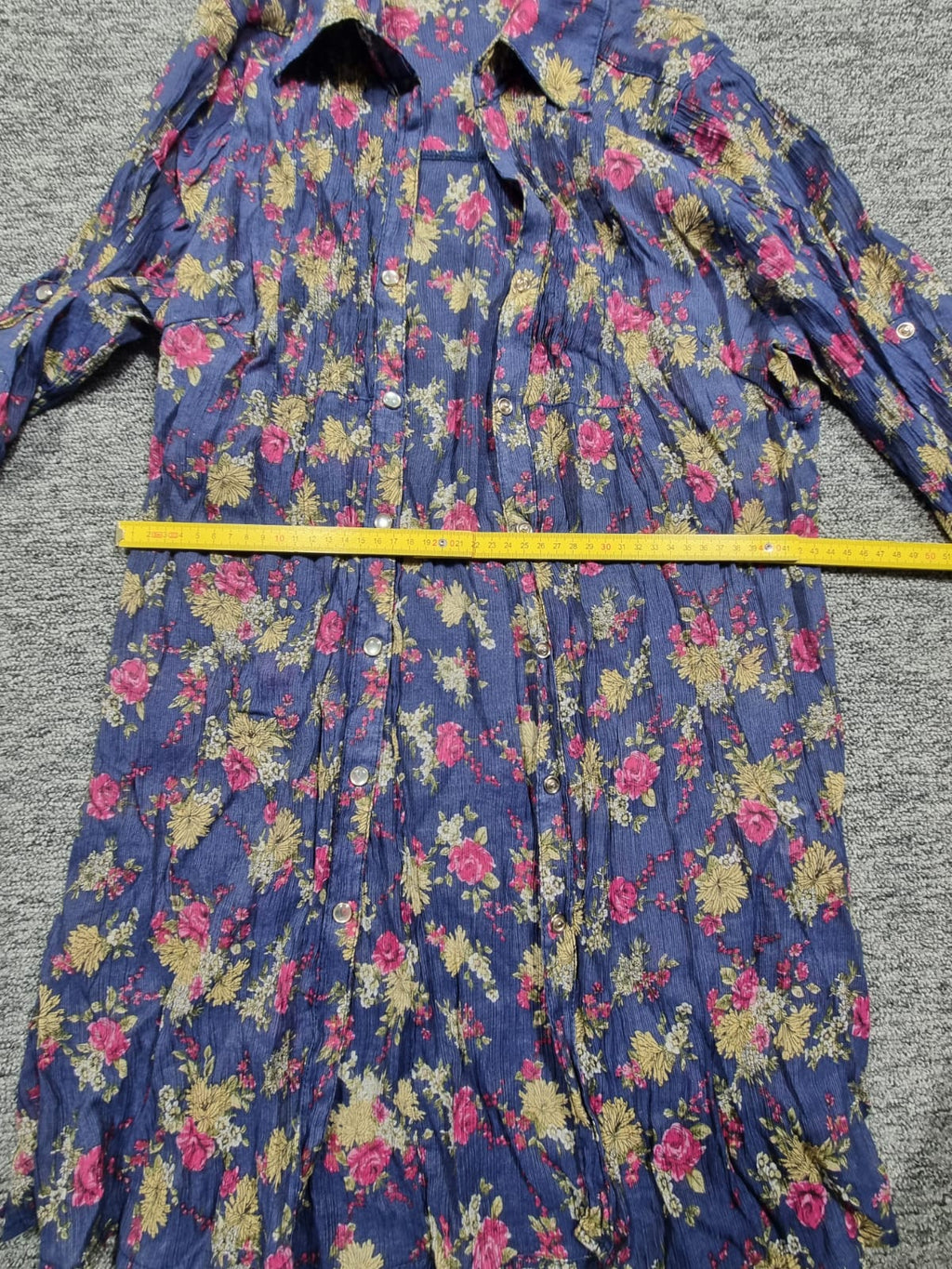 Rochie Cămașă Maxi Albastru Print Floral Roz Crinkle