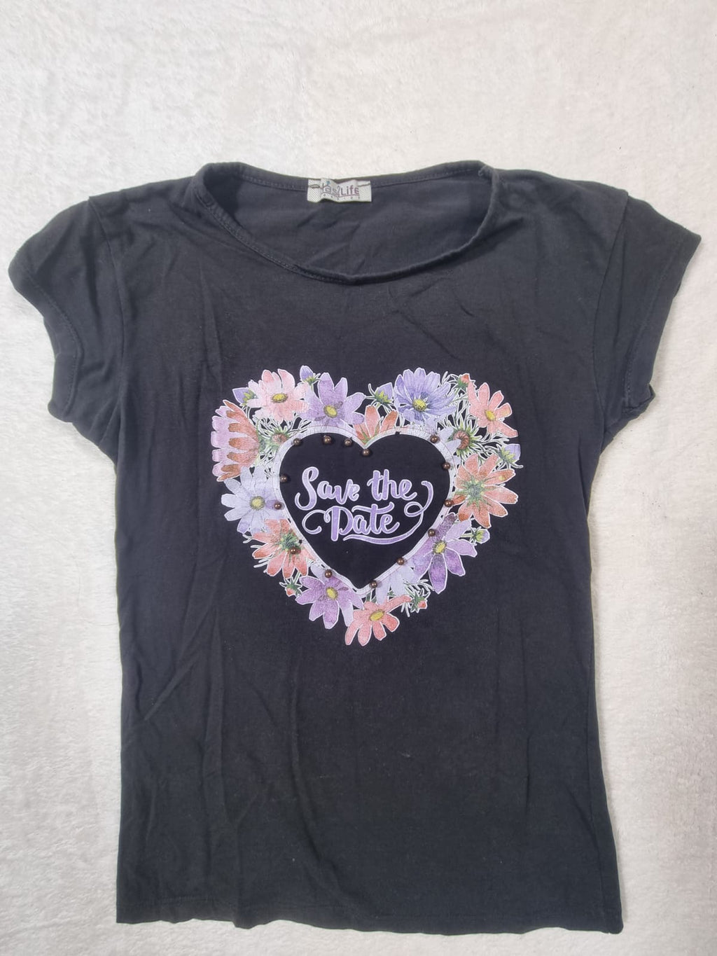 Tricou Negru "Save the Date" Floral M