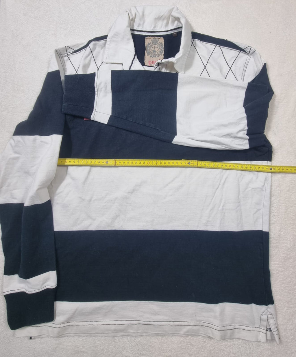 Tricou Rugby Polo Vintage Dungi Alb/Bleumarin XL
