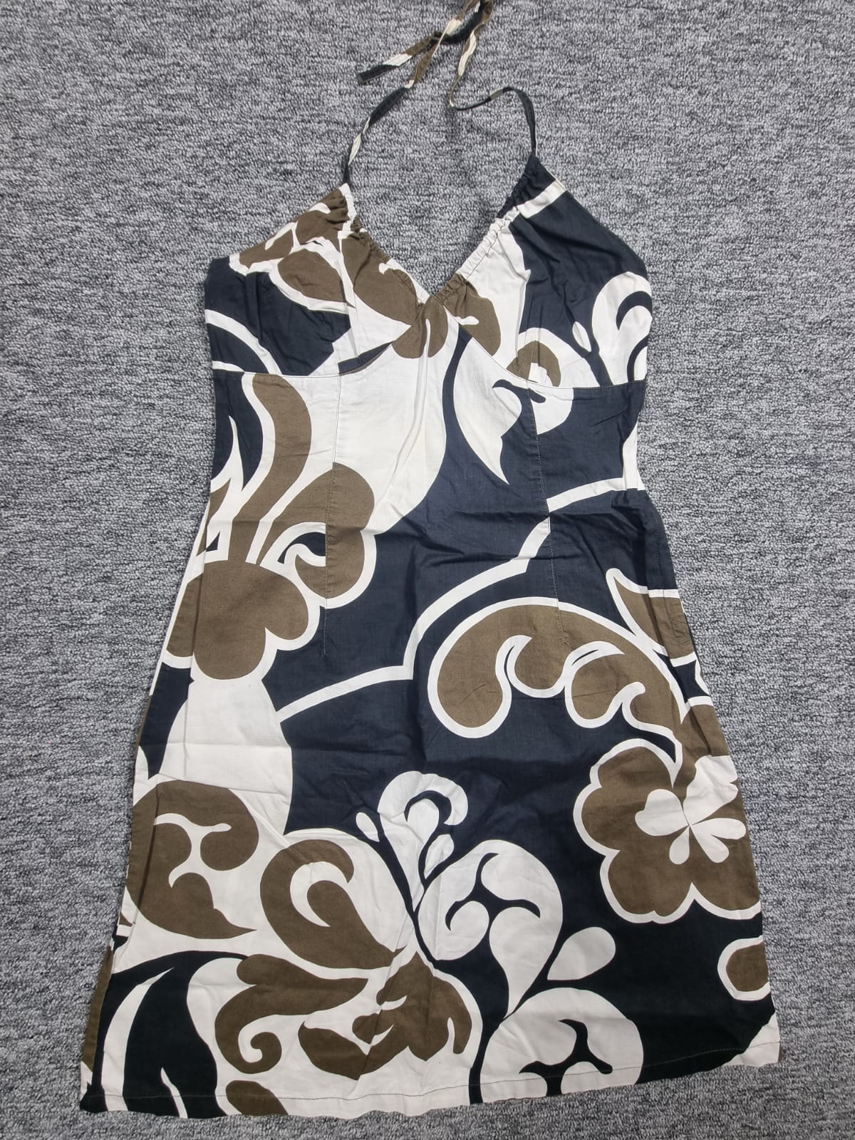 Rochie Mini Halter Print Floral Abstract Negru-Kaki Y2K