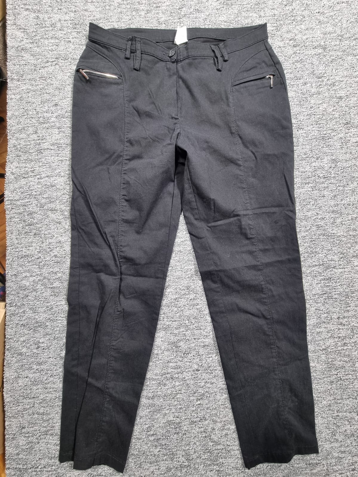 Pantaloni Negri Slim Buzunare Fermoar Moto-Chic