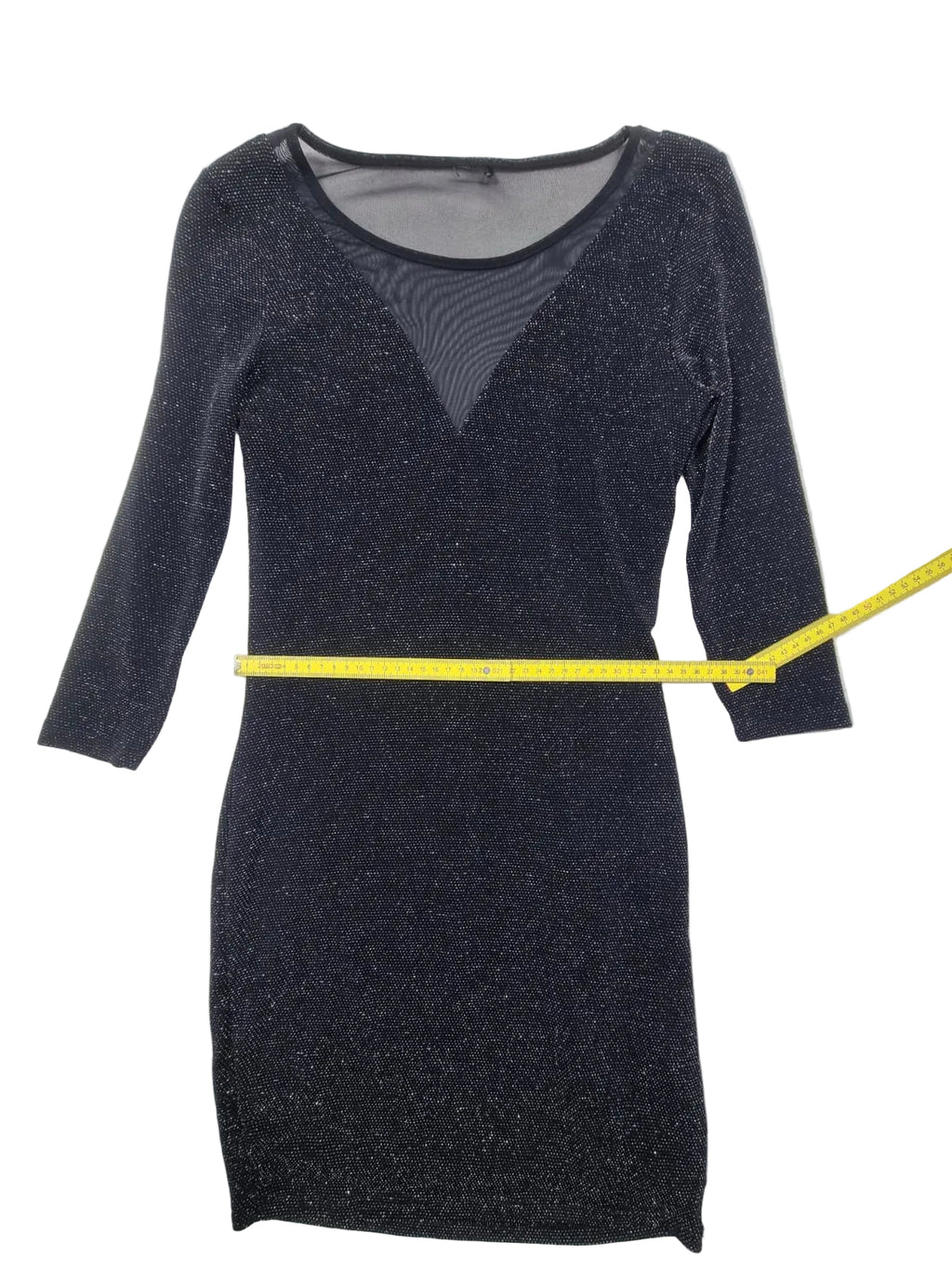 Rochie Mini Glitter Neagră cu Inserție Mesh