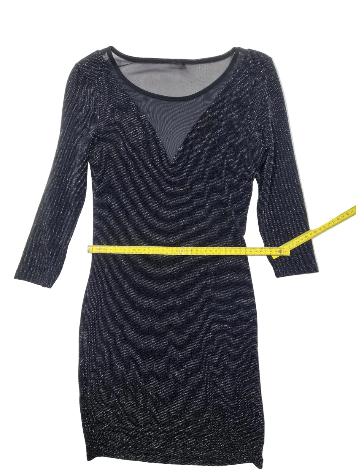 Rochie Mini Glitter Neagră cu Inserție Mesh