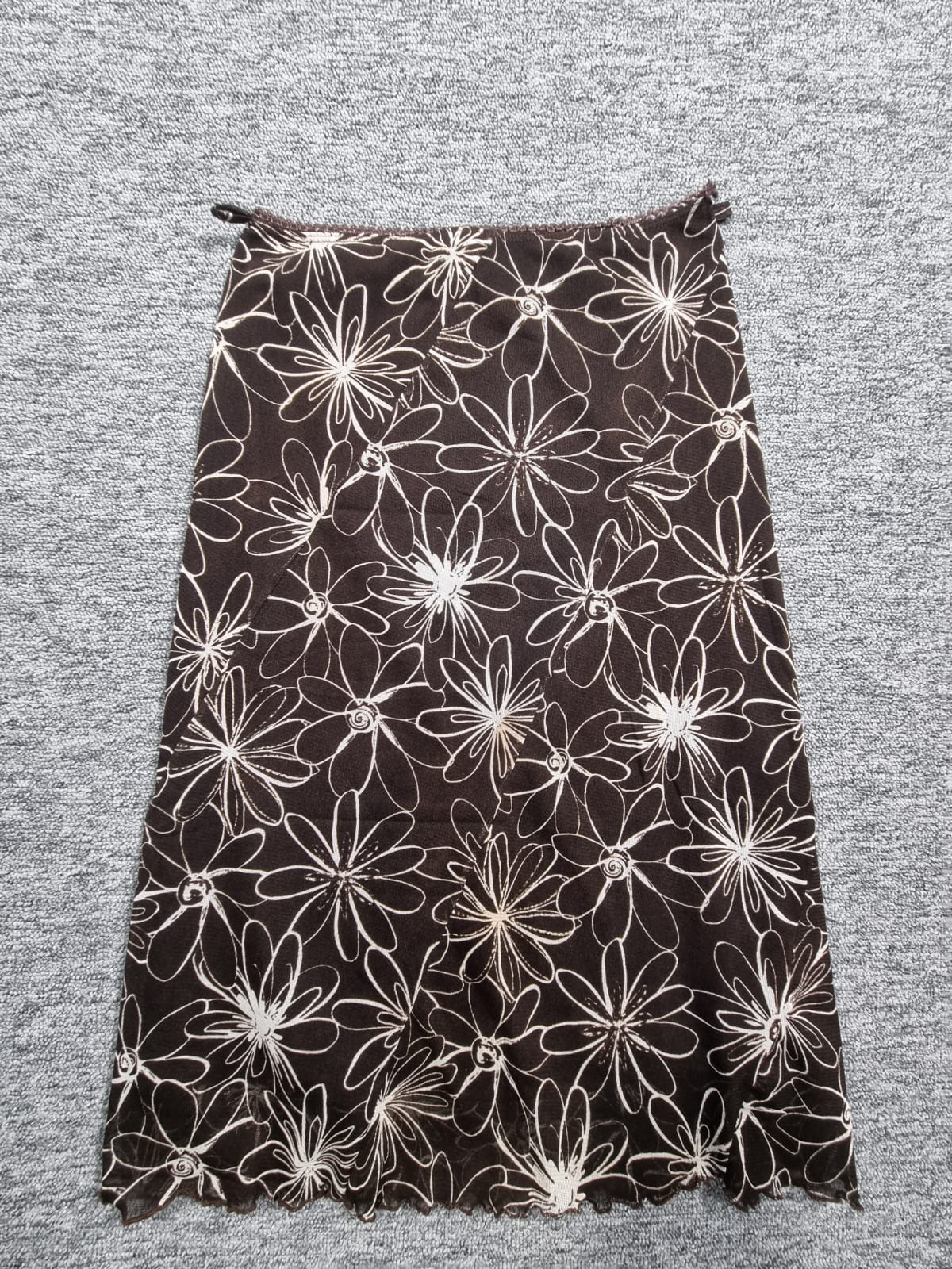 Fustă Midi Maro Print Floral Alb Mesh Vintage Y2K