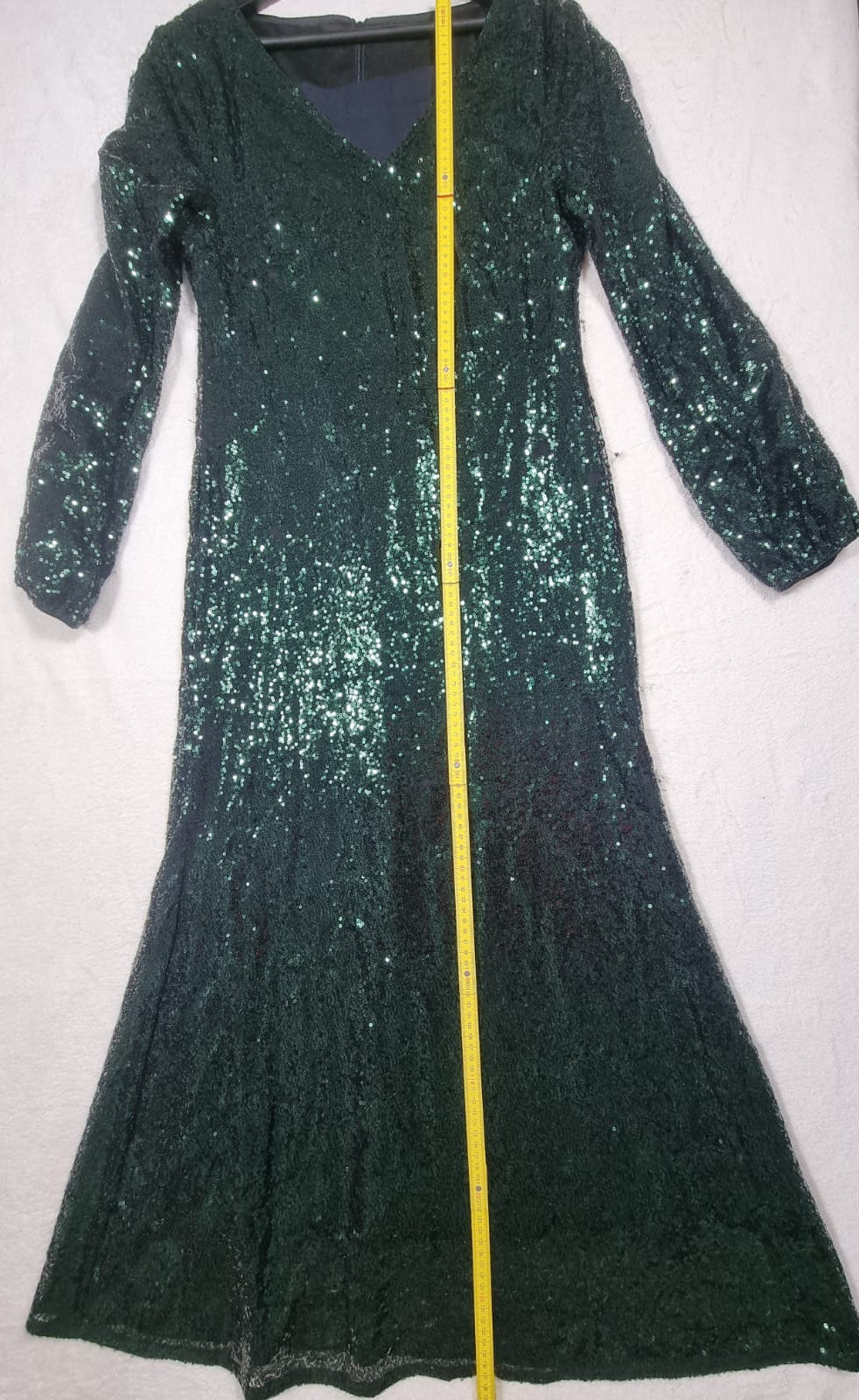 Rochie de Seară Maxi Verde Smarald cu Paiete și Mâneci Lungi