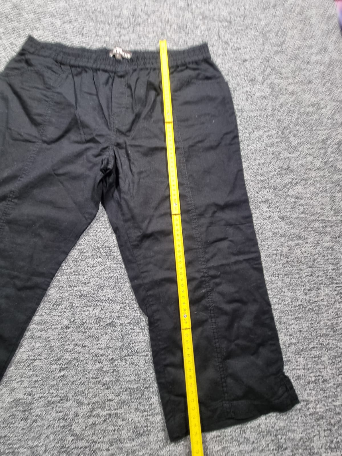 Pantaloni Capri Negri In Talie Elastică Cusaturi Laterale