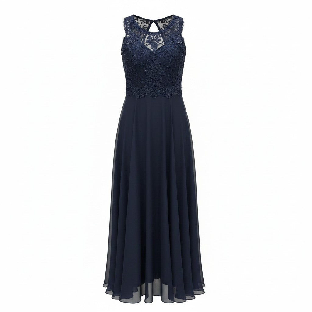 Rochie de Seară Maxi Bleumarin cu Corsaj din Dantelă și Cristale - Marie Lund Copenhagen