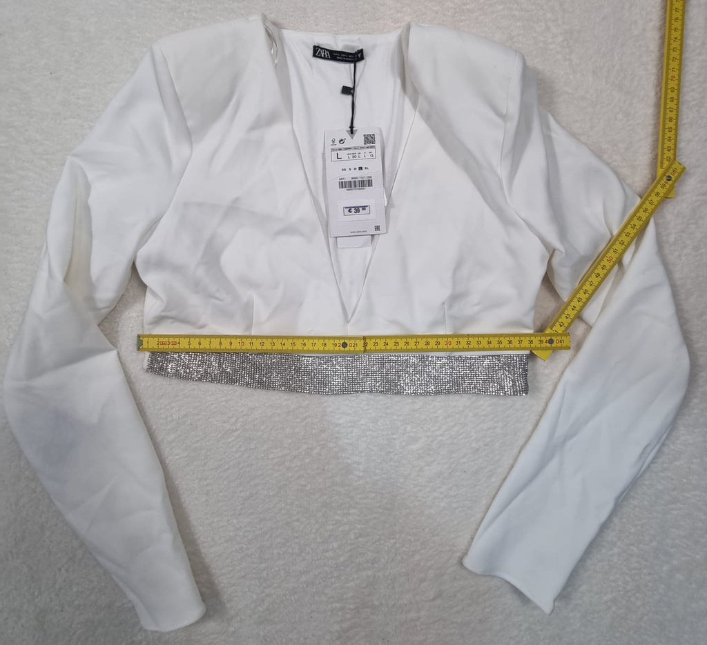 Top Zara Alb cu Pietre – Mărimea L