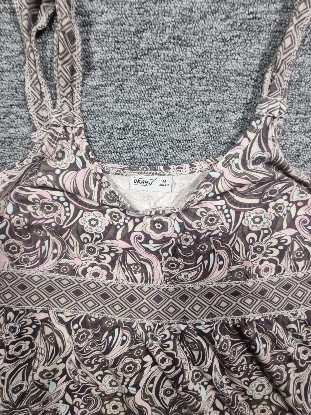 Top Bretele Print Paisley Floral Maro-Alb Okay