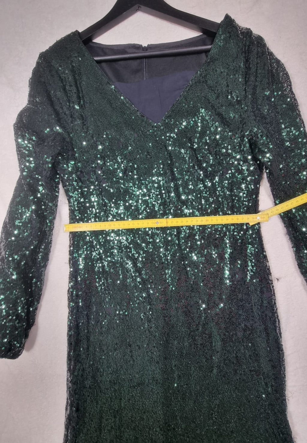 Rochie de Seară Maxi Verde Smarald cu Paiete și Mâneci Lungi