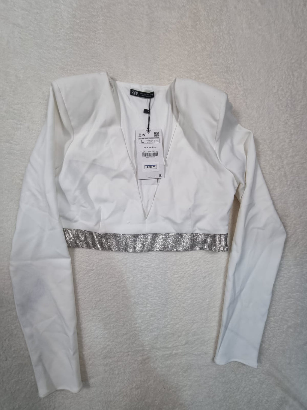 Top Zara Alb cu Pietre – Mărimea L
