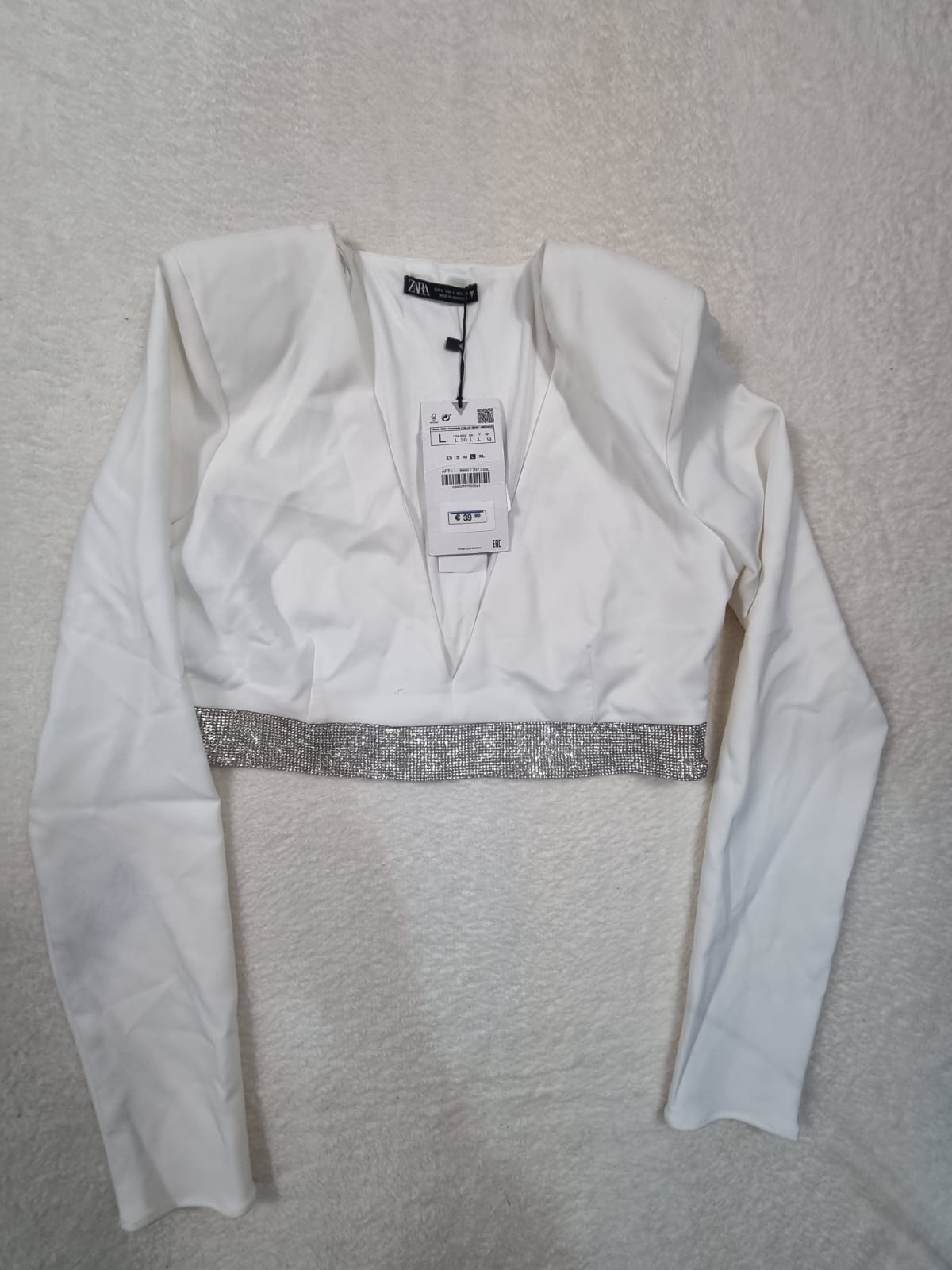 Top Zara Alb cu Pietre – Mărimea L