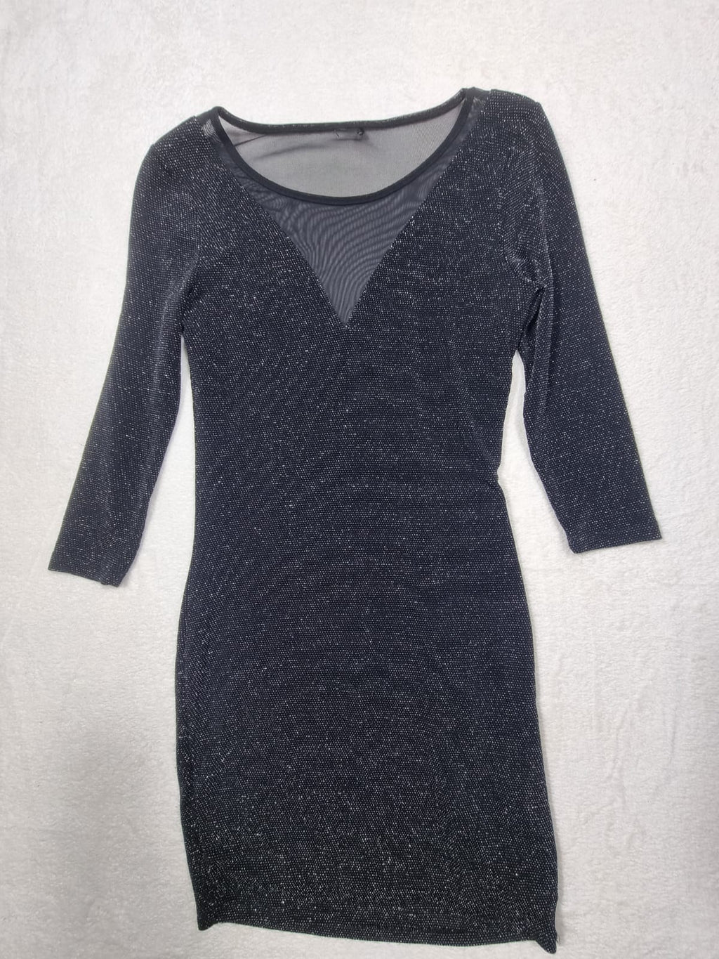 Rochie Mini Glitter Neagră cu Inserție Mesh