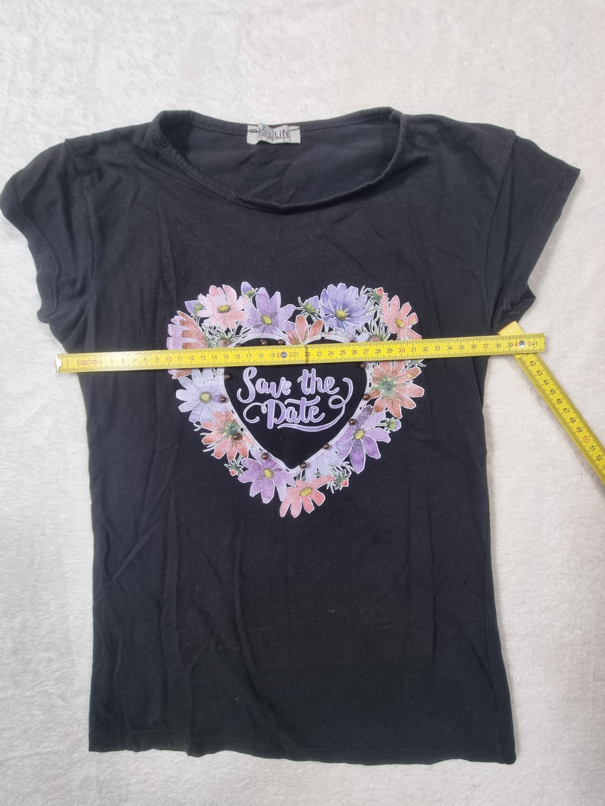 Tricou Negru "Save the Date" Floral M