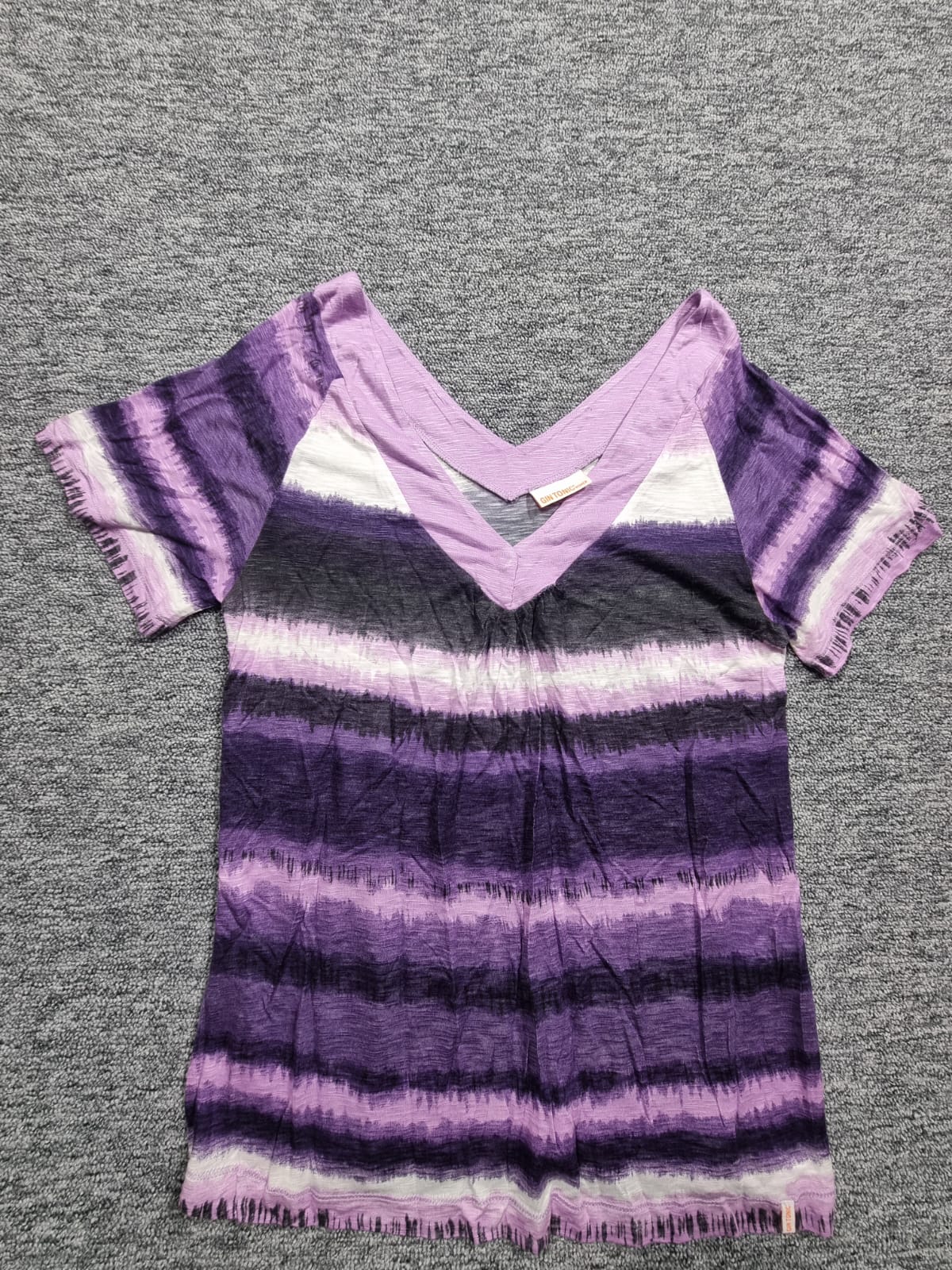 Tricou Violet Dungi Ombre Decolteu V Franjuri