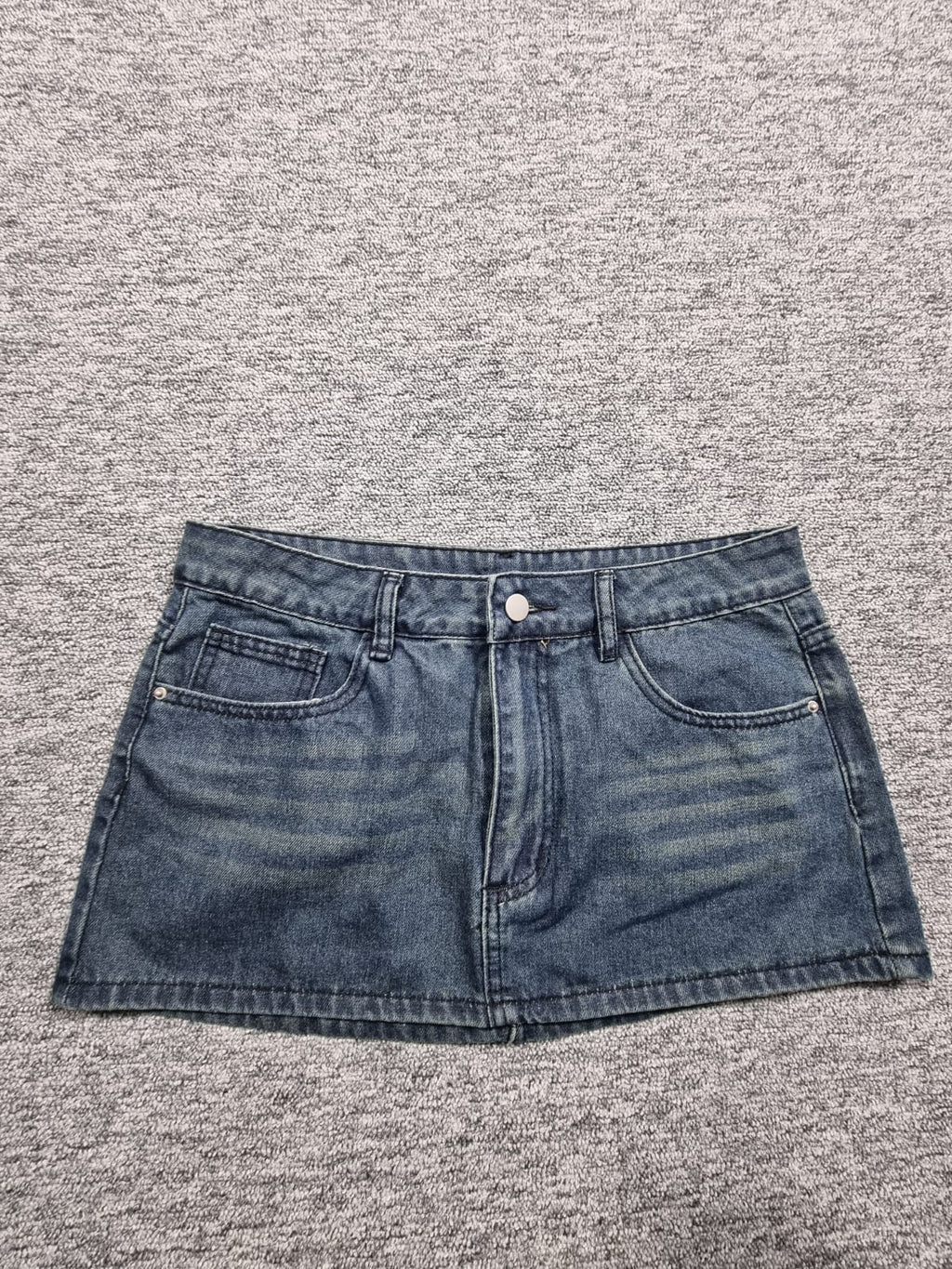 Fustă Mini Denim Albastru-Gri Talie Joasă Y2K