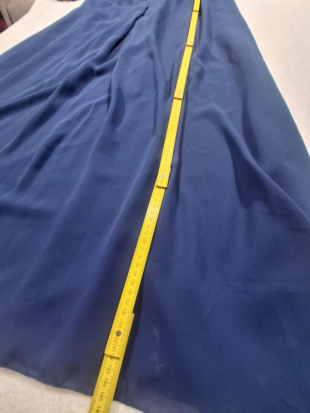 Rochie de Seară Bleumarin Maxi cu Dantelă și Brâu