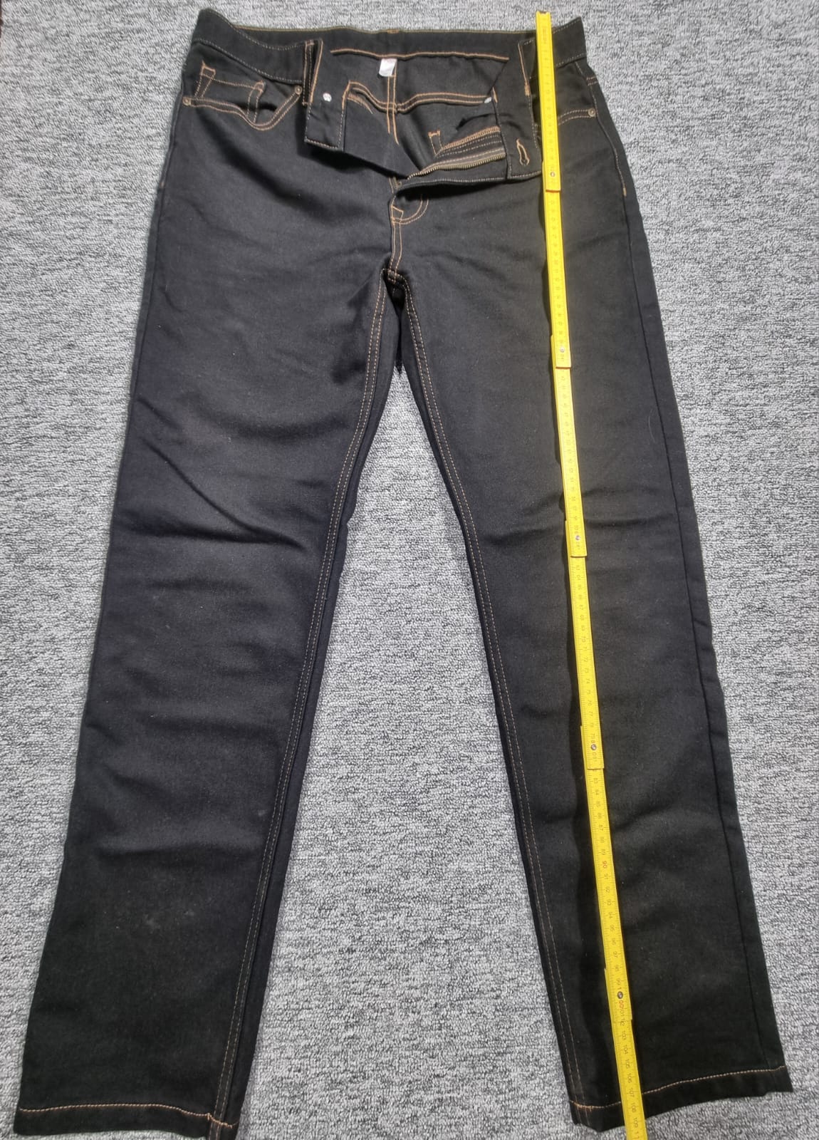 Jeans Negri Drepți cu Custuri Aurii