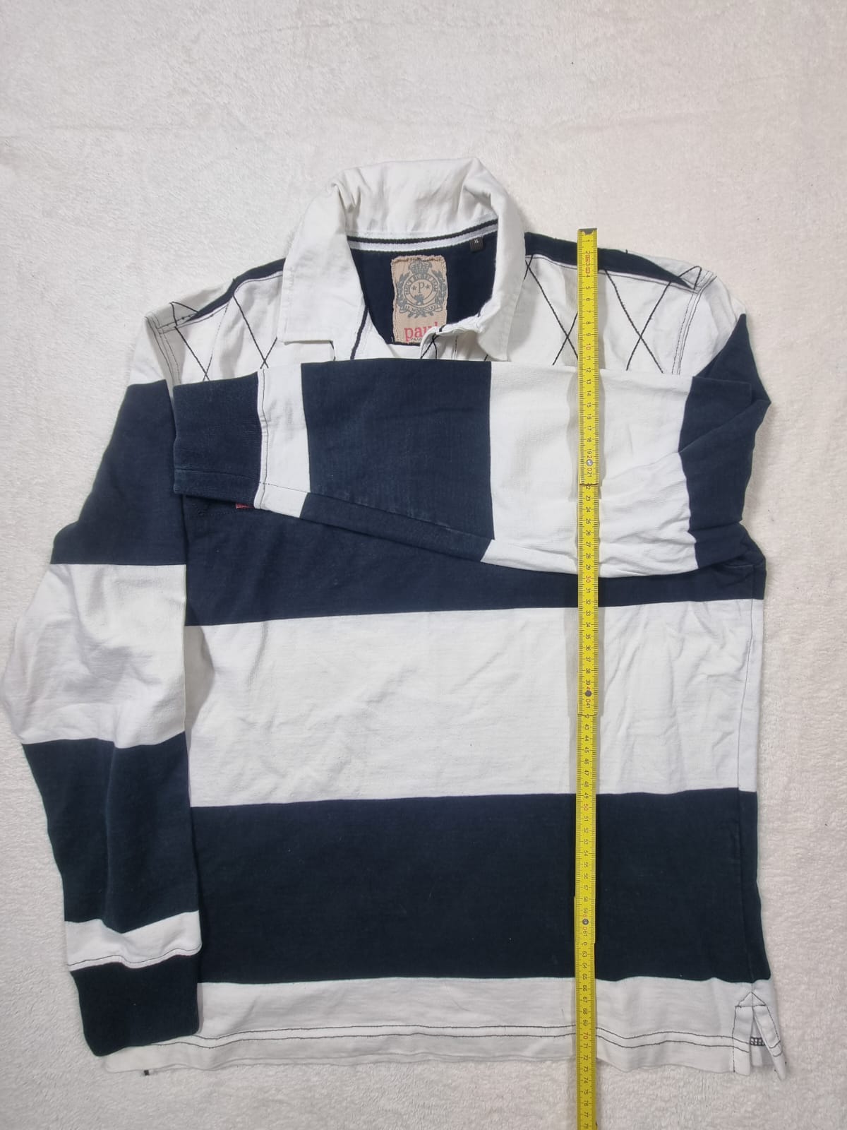Tricou Rugby Polo Vintage Dungi Alb/Bleumarin XL