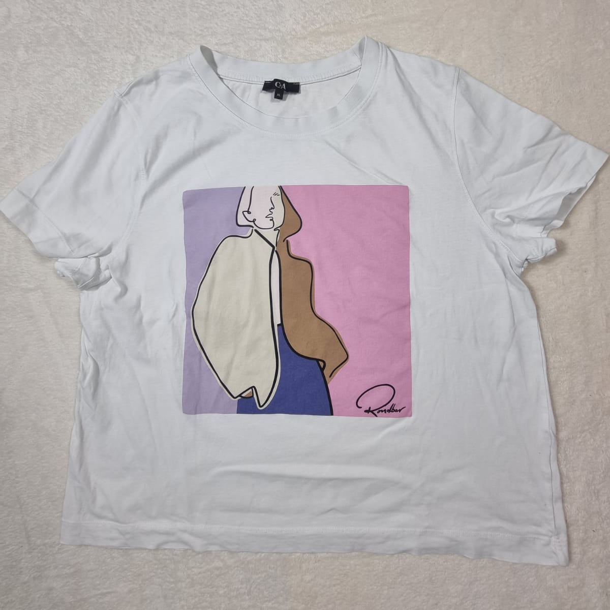 Tricou Alb C&A Imprimeu Art Siluetă XL
