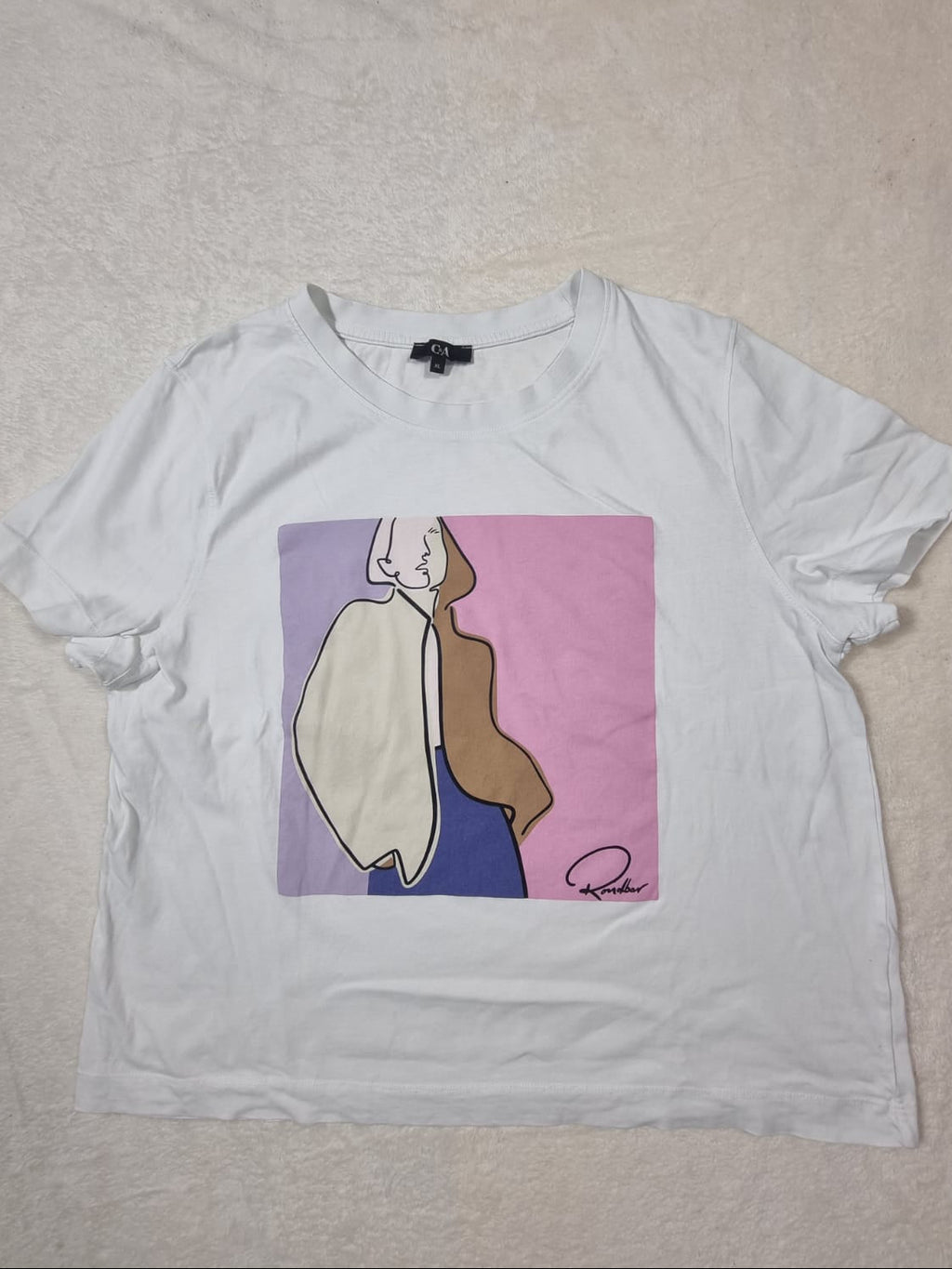 Tricou Alb C&A Imprimeu Art Siluetă XL