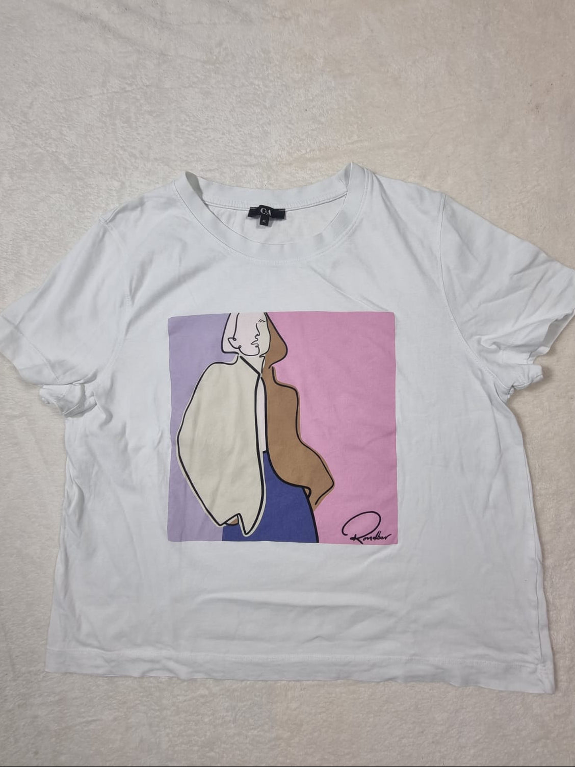 Tricou Alb C&A Imprimeu Art Siluetă XL