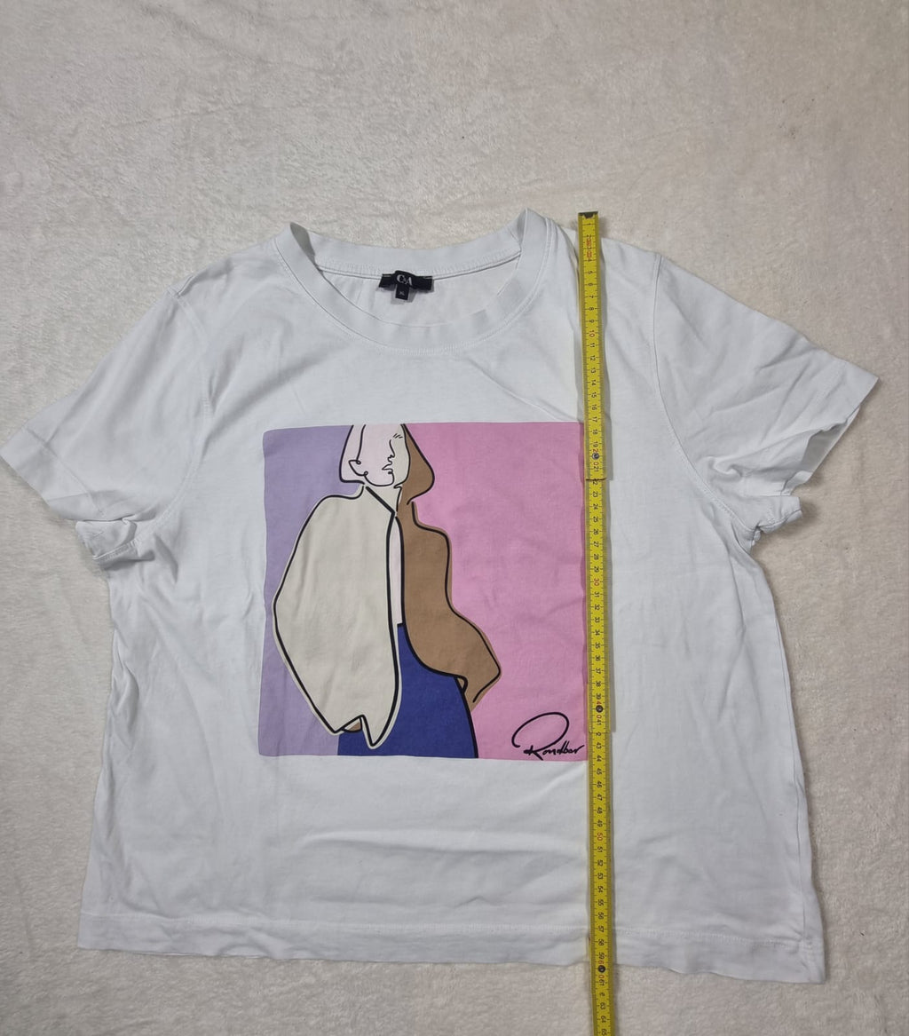 Tricou Alb C&A Imprimeu Art Siluetă XL