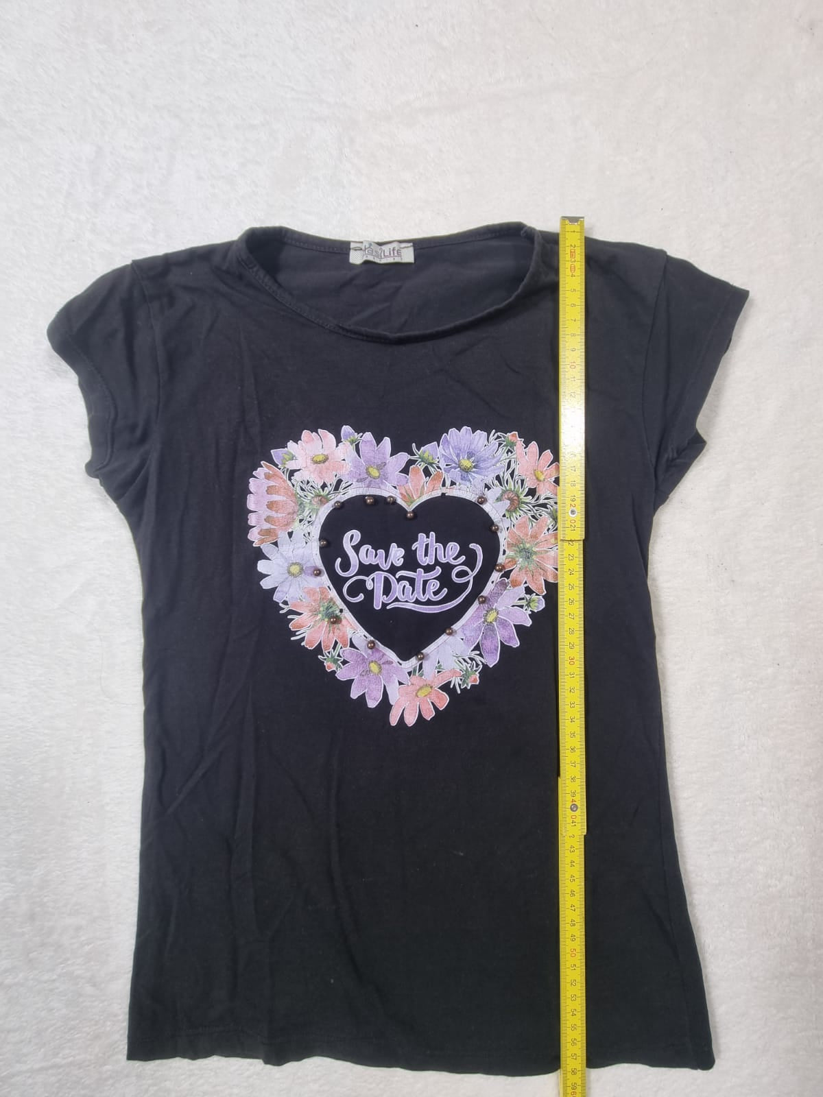 Tricou Negru "Save the Date" Floral M