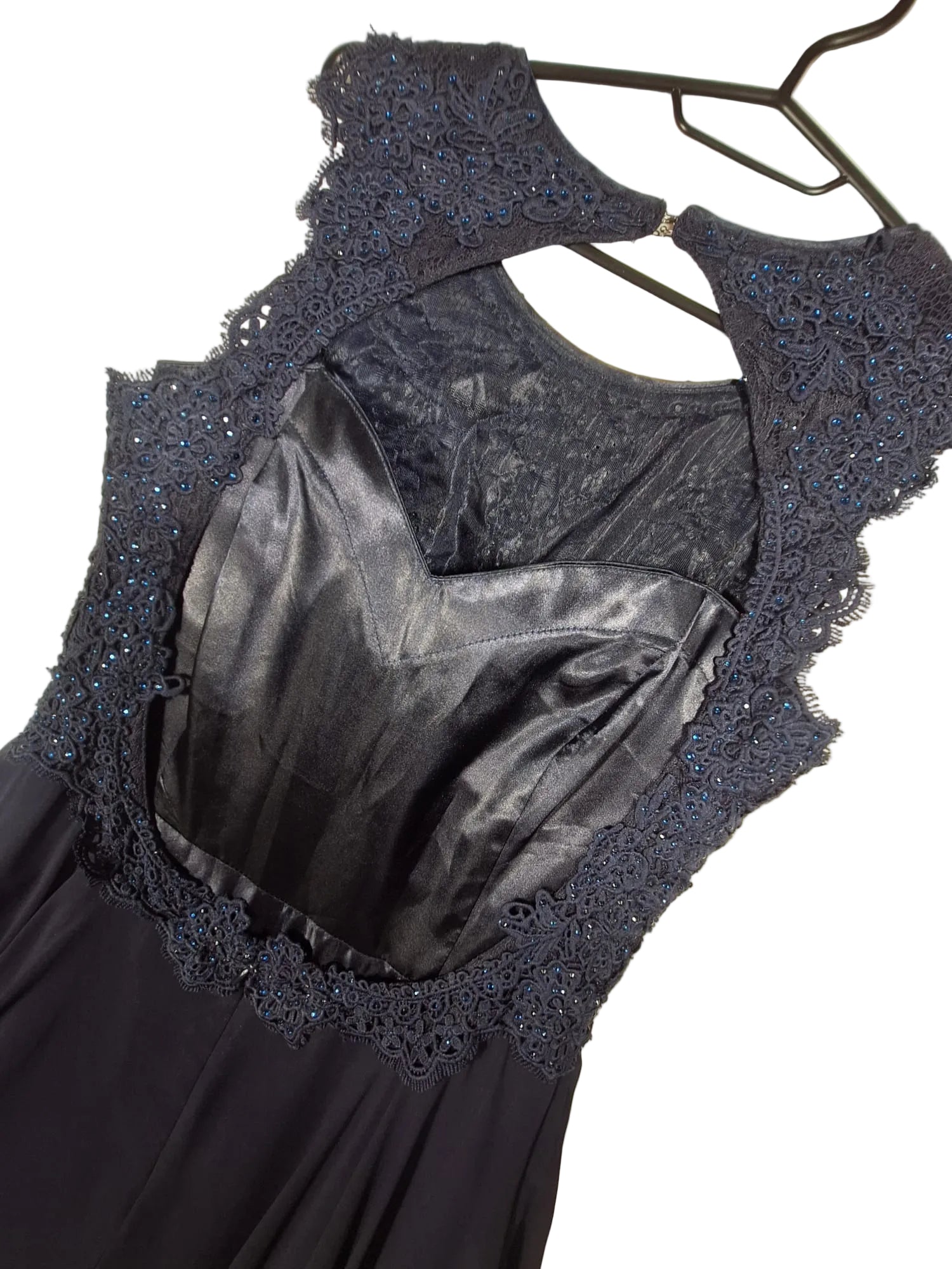 Rochie de Seară Maxi Bleumarin cu Corsaj din Dantelă și Cristale - Marie Lund Copenhagen