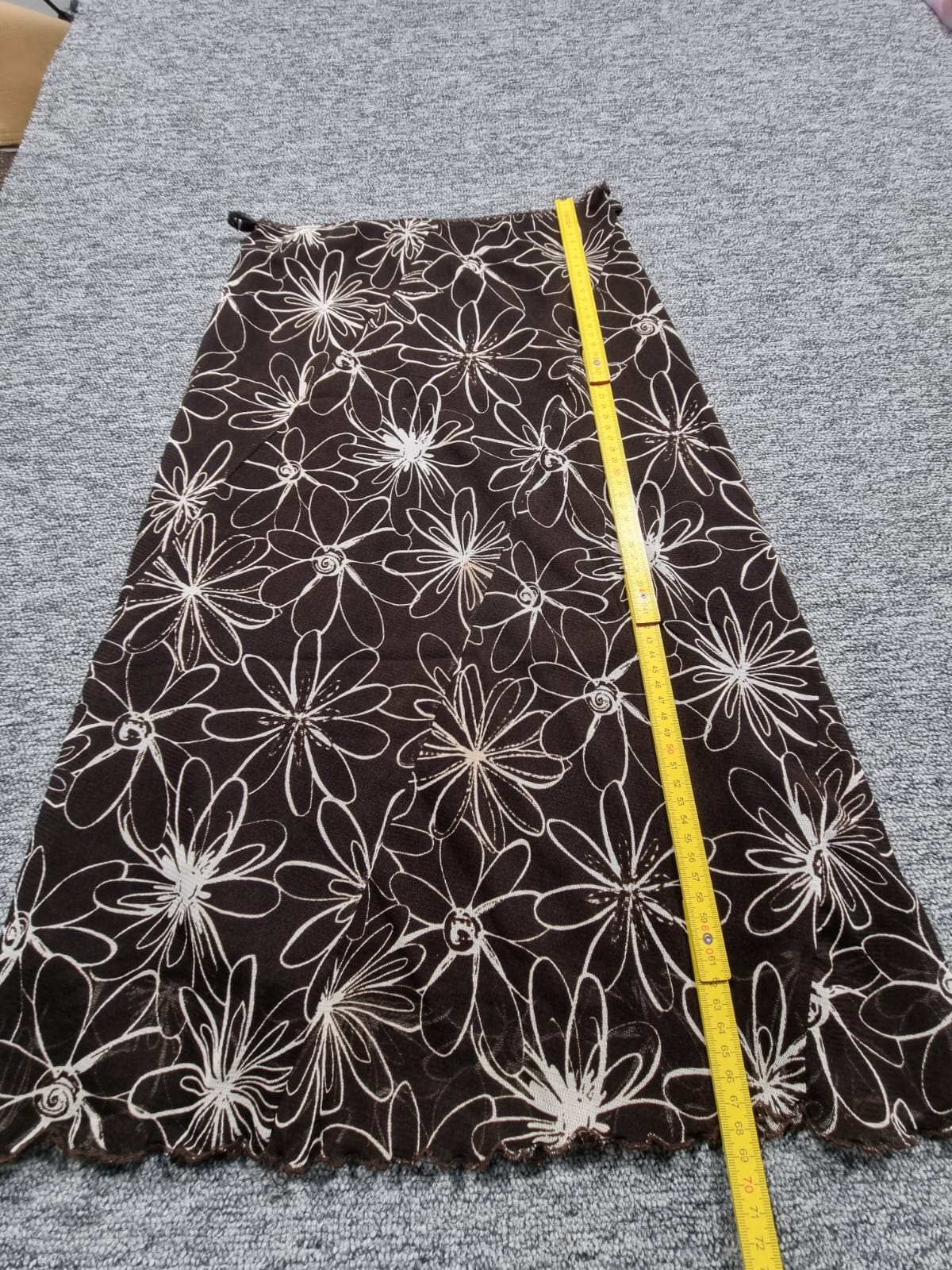 Fustă Midi Maro Print Floral Alb Mesh Vintage Y2K
